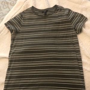 Olive Green & White Striped T-Shirt Dress